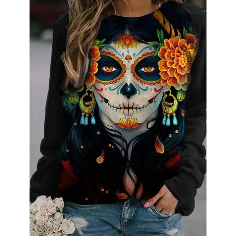 Woman Halloween Skull Print Long Sleeve Round Neck Sweater New Autumn & Winter Women's Fashion Casual Clothing Pullovers
Woman Halloween Skull Print Long Sleeve Round Neck Sweater New Autumn & Winter Women's Fashion Casual Clothing Pullovers
