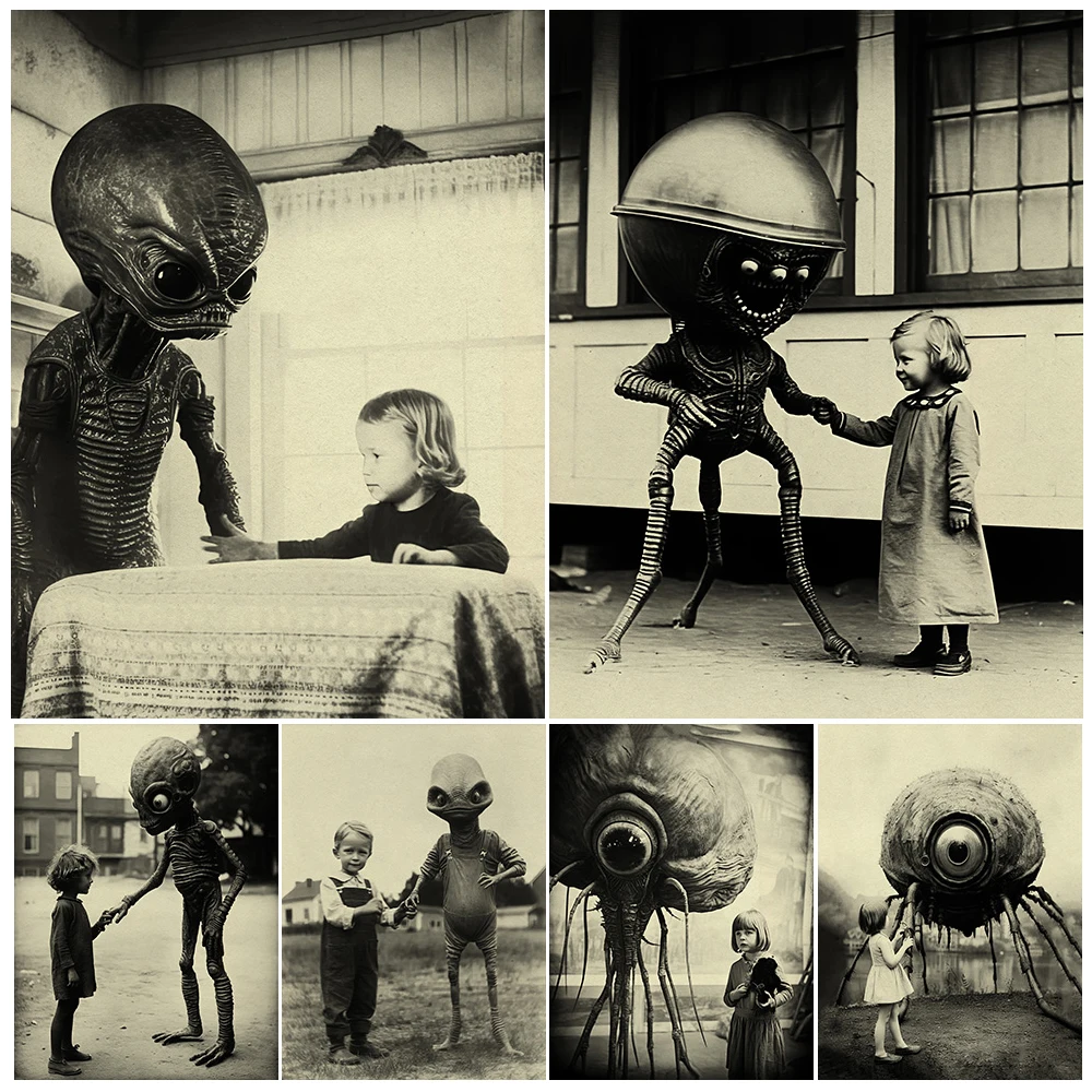 Kids And Aliens Vintage Old Photo Wall Art Canvas Painting,Fantasy Monster Antique Photo Art Poster Print Home Decor Unframed
Kids And Aliens Vintage Old Photo Wall Art Canvas Painting,Fantasy Monster Antique Photo Art Poster Print Home Decor Unframed
