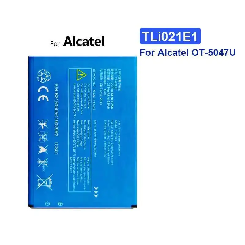 2200 мАч для Alcatel OT-5047U, U5 HD CAB2150008C1 Прочный аккумулятор для мобильного телефона TLi021E1 Легкий вес
2200 мАч для Alcatel OT-5047U, U5 HD CAB2150008C1 Прочный аккумулятор для мобильного телефона TLi021E1 Легкий вес