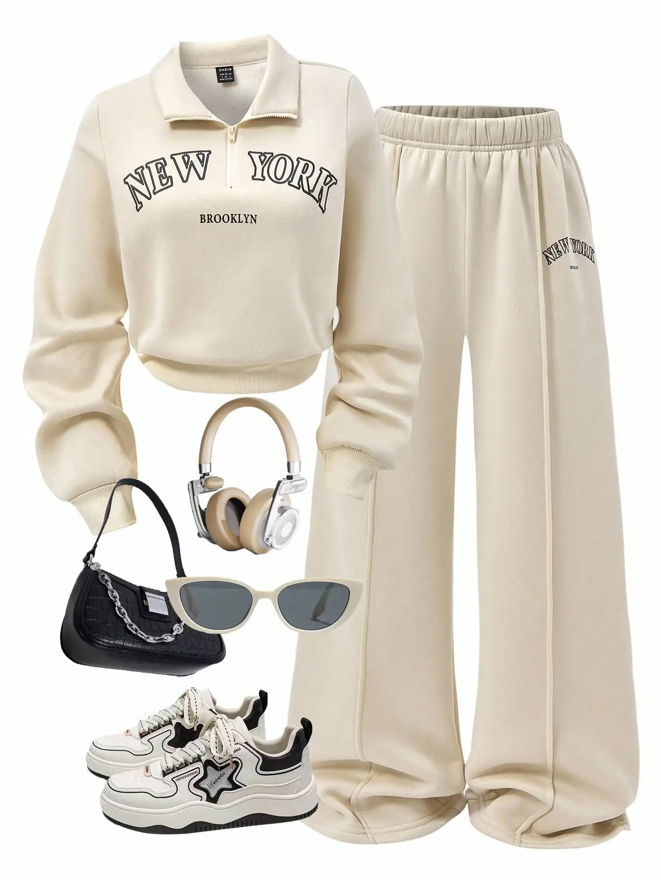 2pcs Women's Autumn Set, Cream Stand Collar Zip-Up Top & Matching Wide Leg Sweatpants with Letter Print, Casual Cozy Outfit
2pcs Women's Autumn Set, Cream Stand Collar Zip-Up Top & Matching Wide Leg Sweatpants with Letter Print, Casual Cozy Outfit