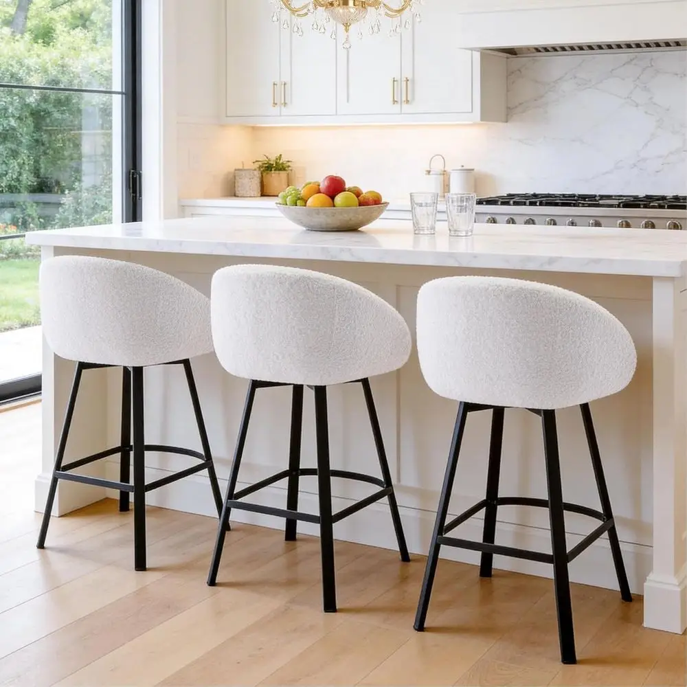 26'' ern Counter Height Bar Stools Set o 3, Swivel Barstools with Arms & Backs or Kitchen Counter, Upholstered White Sherpa abri
26'' ern Counter Height Bar Stools Set o 3, Swivel Barstools with Arms & Backs or Kitchen Counter, Upholstered White Sherpa abri