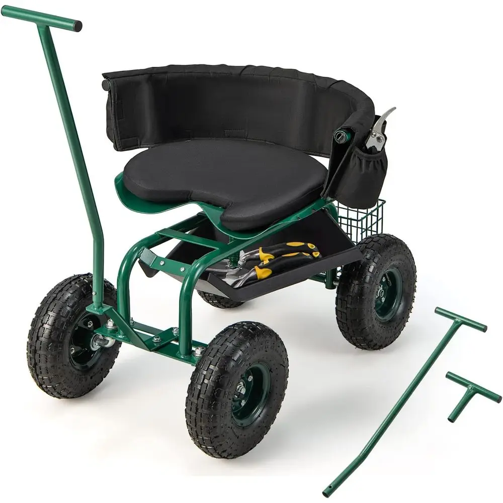 Adjustable Rolling Garden Cart with 4 Wheels, Work Seat, Tray, Basket, Cushion, and Handles
Adjustable Rolling Garden Cart with 4 Wheels, Work Seat, Tray, Basket, Cushion, and Handles