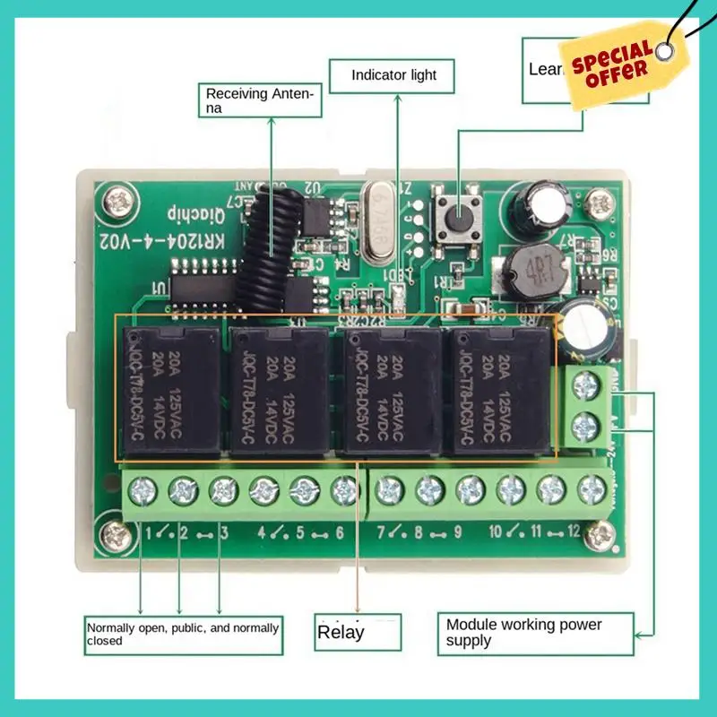 -ABHW 3X DC12V 24V 4CH Пульт дистанционного управления 433M Четырехходовой релейный модуль управления приема
-ABHW 3X DC12V 24V 4CH Пульт дистанционного управления 433M Четырехходовой релейный модуль управления приема