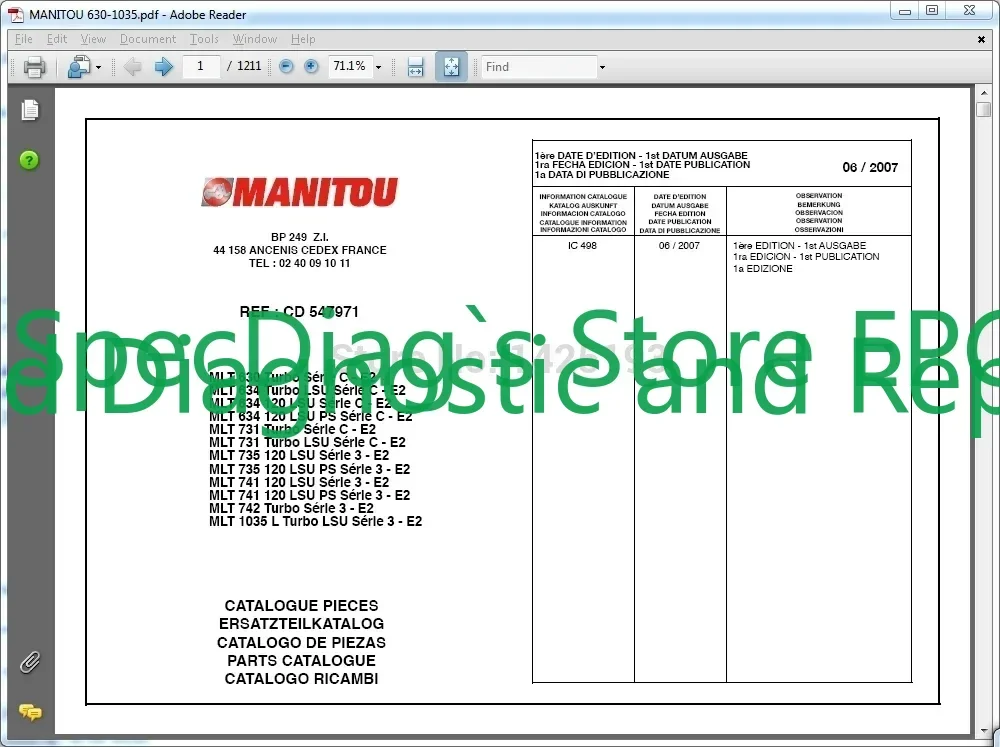 SpecDiag Manitou Forklift Parts Catalogs, Service Manuals And Operator's Manuals
SpecDiag Manitou Forklift Parts Catalogs, Service Manuals And Operator's Manuals