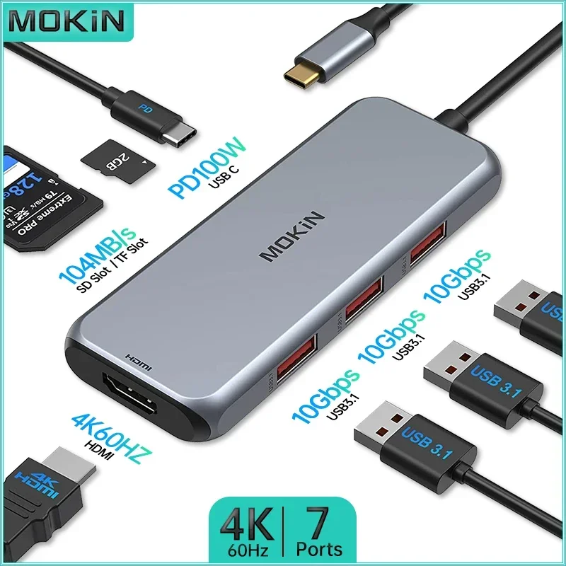MOKiN 7-в-1 USB-концентратор C Порт USB-C в 4K 60 Гц HDMI 3 USB 3.1 SD/T PD Powerhouse для ноутбука Mac iPad
MOKiN 7-в-1 USB-концентратор C Порт USB-C в 4K 60 Гц HDMI 3 USB 3.1 SD/T PD Powerhouse для ноутбука Mac iPad
