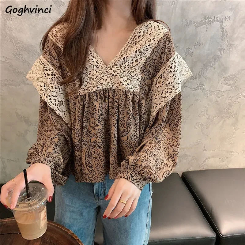 Shirts Women V-neck Lace Printed Lantern Sleeve Retro Elegant French Style Fashion High Quality Leisure Females Student Hot Sale
Shirts Women V-neck Lace Printed Lantern Sleeve Retro Elegant French Style Fashion High Quality Leisure Females Student Hot Sale
