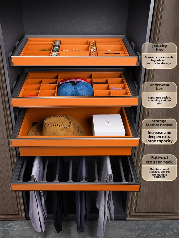 Wardrobe basket drawer type jewelry box pull-up pants rack built-in cloakroom retractable grid
Wardrobe basket drawer type jewelry box pull-up pants rack built-in cloakroom retractable grid