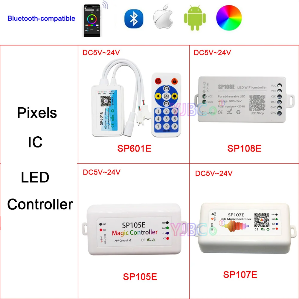 DC 5V 12V 24V Bluetooth-compatible RGB Pixels WiFi/Music LED Controller full color WS2812B WS2811 SMD 5050 RGB LED Strip Light
DC 5V 12V 24V Bluetooth-compatible RGB Pixels WiFi/Music LED Controller full color WS2812B WS2811 SMD 5050 RGB LED Strip Light