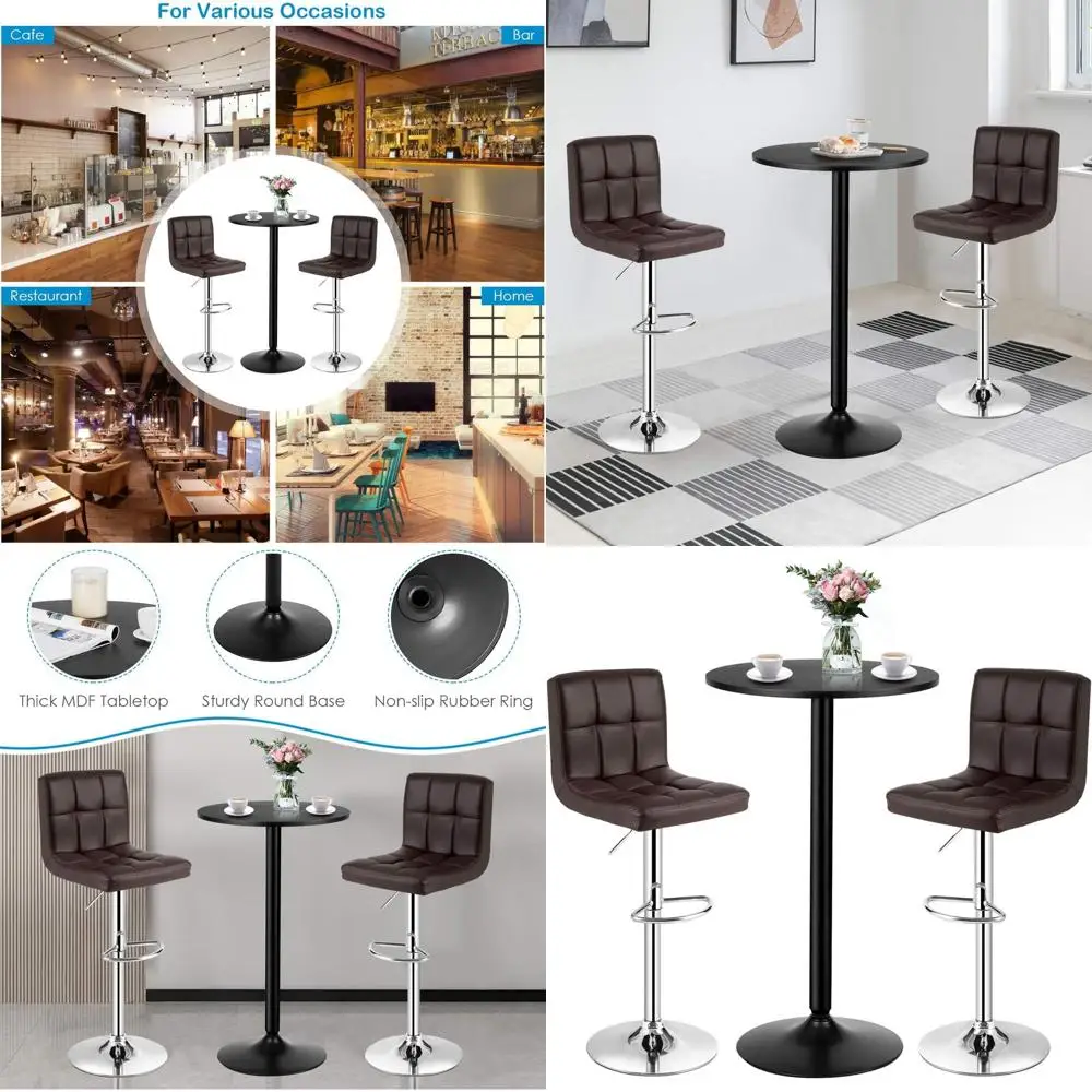 Round Cocktail Table Set with 2 PU Leather Swivel Bar Stools, Counter Height, Brown
Round Cocktail Table Set with 2 PU Leather Swivel Bar Stools, Counter Height, Brown