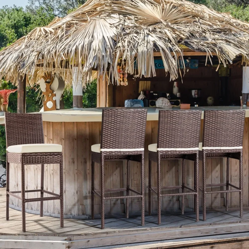 Outdoor Bar Stools Wicker Woven Patio Stools & Patio Bar Chairs Set of 4 Counter Bar Height Stools with Footrest Armless Cushion
Outdoor Bar Stools Wicker Woven Patio Stools & Patio Bar Chairs Set of 4 Counter Bar Height Stools with Footrest Armless Cushion