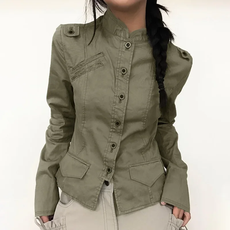 Retro Green Slim Cargo Jackets Women Button Up Stand Collar Long Sleeve Autumn Korean New Fashion Trendy Cool Street Outwear
Retro Green Slim Cargo Jackets Women Button Up Stand Collar Long Sleeve Autumn Korean New Fashion Trendy Cool Street Outwear