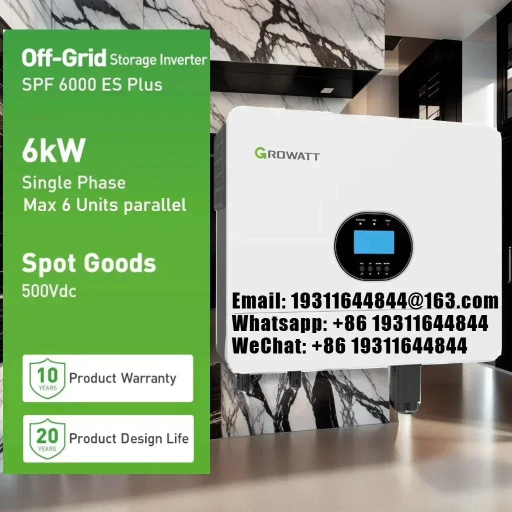 Growatt SPF 6000 ES PLUS (WIFI-F) Однофазный аккумулятор 48 В Напряжение 500 В постоянного тока Макс. фотоэлектрический вход Off Grid Инвертор
Growatt SPF 6000 ES PLUS (WIFI-F) Однофазный аккумулятор 48 В Напряжение 500 В постоянного тока Макс. фотоэлектрический вход Off Grid Инвертор