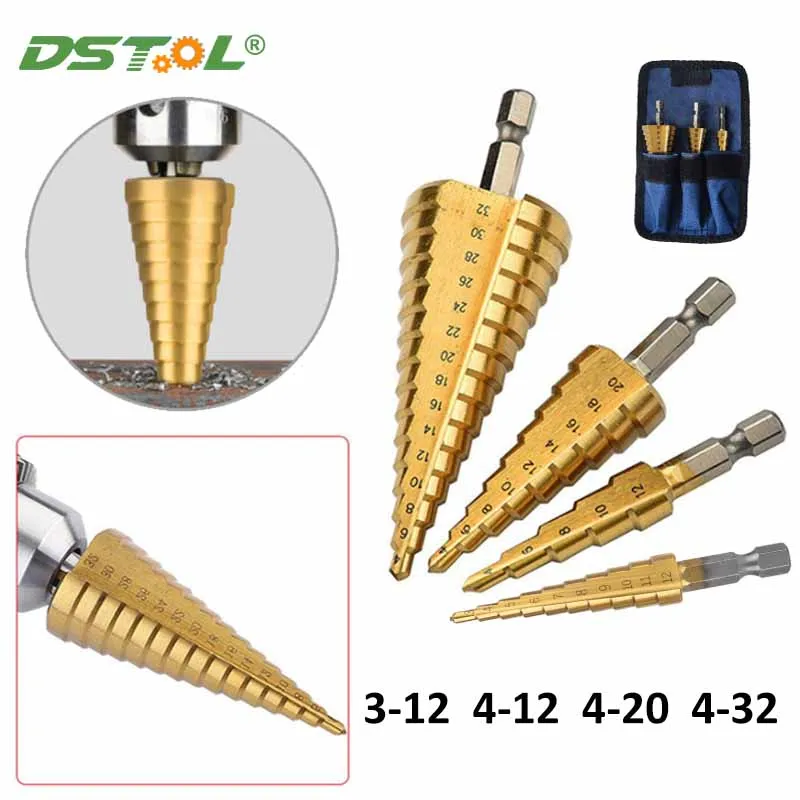 Step Drill Bit Straight Groove Titanium Coated HSS Wood Ceramic Tile Metal Hole Cutter Power Tools Set Hex Handle 4-12 4-20 4-32
Step Drill Bit Straight Groove Titanium Coated HSS Wood Ceramic Tile Metal Hole Cutter Power Tools Set Hex Handle 4-12 4-20 4-32