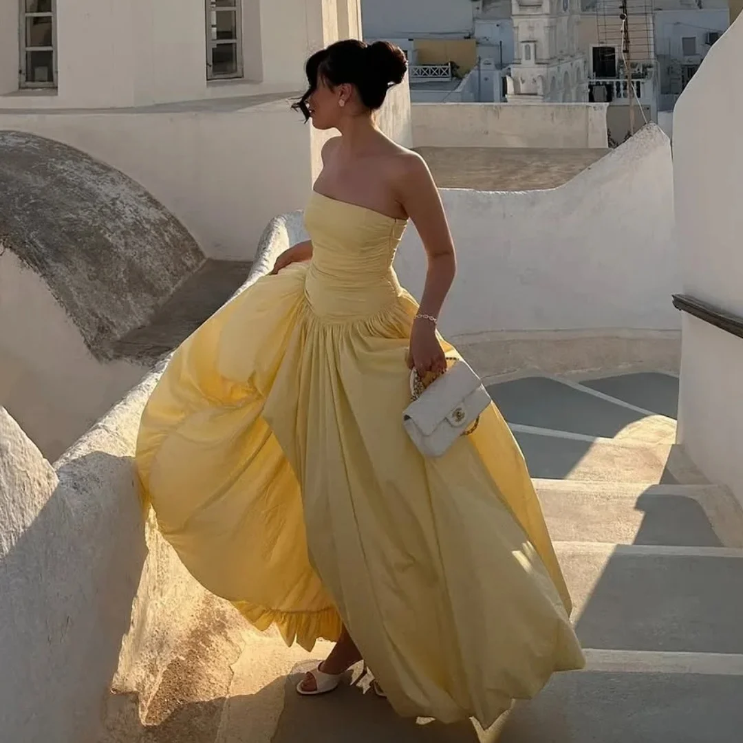 Arabic Elegant Evening Dresses Puff Pleat Strapless Wedding Party Dress Customized Backless Prom Gown Vestidos
Arabic Elegant Evening Dresses Puff Pleat Strapless Wedding Party Dress Customized Backless Prom Gown Vestidos