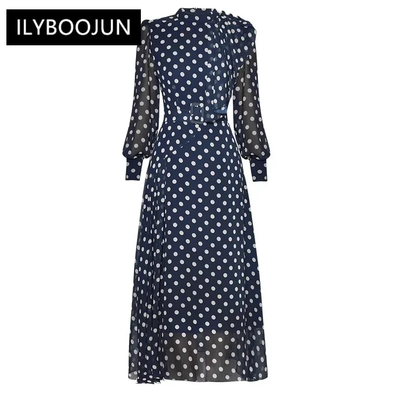 Autumn Dress Women Stand Collar Lantern Sleeve Belt Ruffle Dot Print Office Lady Long Dresses For Women 2023 Luxury Brand High
Autumn Dress Women Stand Collar Lantern Sleeve Belt Ruffle Dot Print Office Lady Long Dresses For Women 2023 Luxury Brand High