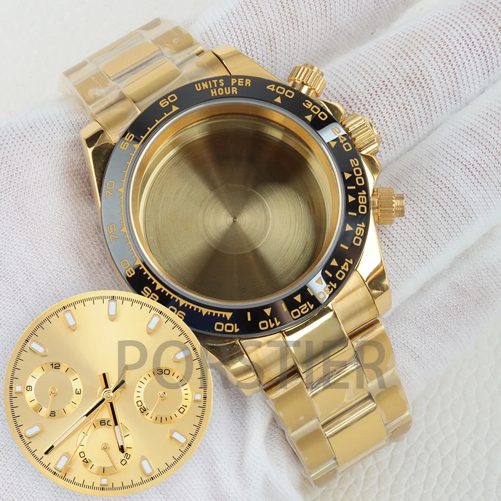 Gold vk63 40mm Watch Case Sapphire glass 29mm Green Luminous Dial for DAYTONA Solid Steel Case strap Fit VK63 Quartz Movement
Gold vk63 40mm Watch Case Sapphire glass 29mm Green Luminous Dial for DAYTONA Solid Steel Case strap Fit VK63 Quartz Movement