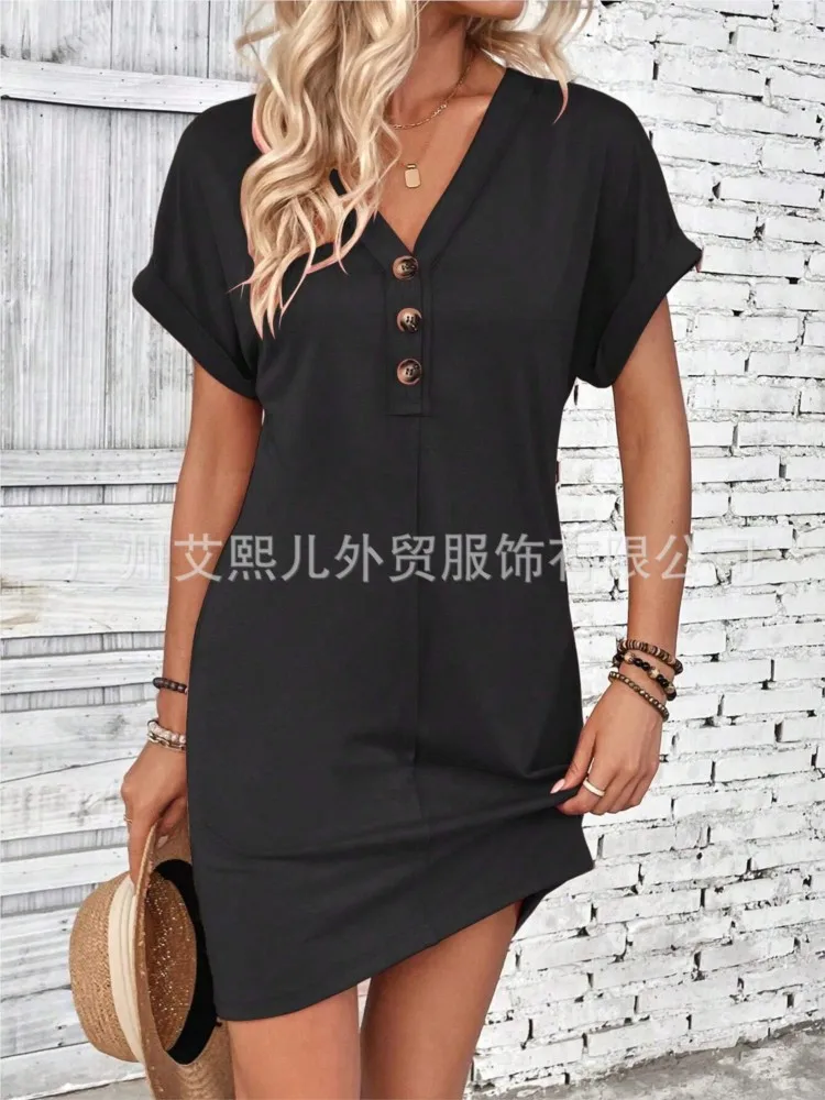 Summer Short Sleeve V Neck Shirt Dress 2026 Women's Button Design Loose Beach Fashion Party Dress Women's Casual Mini Dress
Summer Short Sleeve V Neck Shirt Dress 2026 Women's Button Design Loose Beach Fashion Party Dress Women's Casual Mini Dress