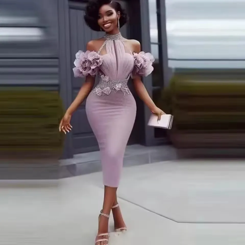 Fashionable Dusty Pink Evening Dresses Midi Length Transparent 3D Floral Beading Prom Gowns Sheath Floral Prom Dress Long Tulle
Fashionable Dusty Pink Evening Dresses Midi Length Transparent 3D Floral Beading Prom Gowns Sheath Floral Prom Dress Long Tulle