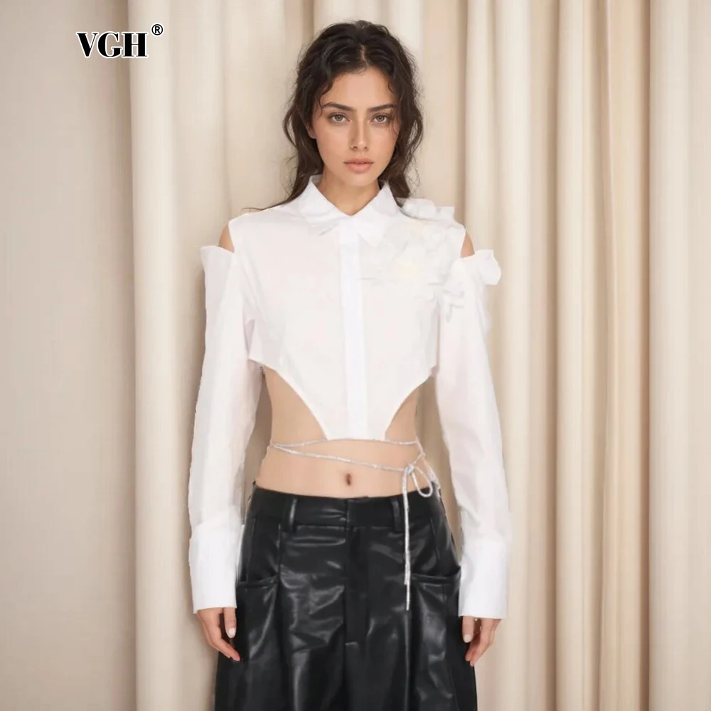 VGH Solid Hollow Out Slimming Shirts For Women Lapel Long Sleeve Backless Spliced Lace Up Casual Shirts Female Fashion
VGH Solid Hollow Out Slimming Shirts For Women Lapel Long Sleeve Backless Spliced Lace Up Casual Shirts Female Fashion