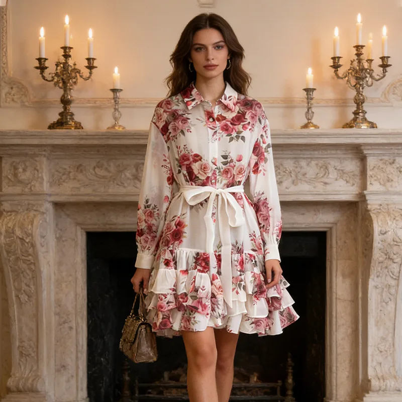 High Quality Printing Lace Up Stacked Dress Spring Women Single-breasted Lapel Dress High Waist Loose Long Sleeves Mini Dress
High Quality Printing Lace Up Stacked Dress Spring Women Single-breasted Lapel Dress High Waist Loose Long Sleeves Mini Dress