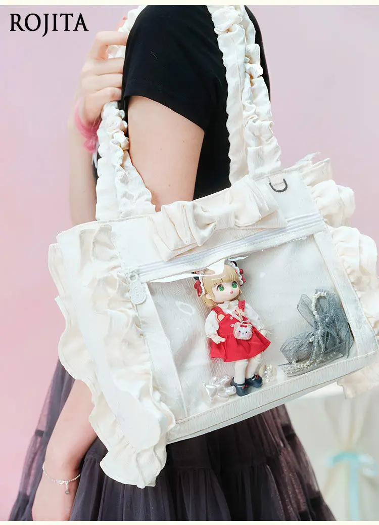 Kawaii Lolita Ita Bag with Ruffle Trim Fungus Edge Pain Bag Large Capacity Clear Window Shoulder Bag for Anime Badges Display
Kawaii Lolita Ita Bag with Ruffle Trim Fungus Edge Pain Bag Large Capacity Clear Window Shoulder Bag for Anime Badges Display