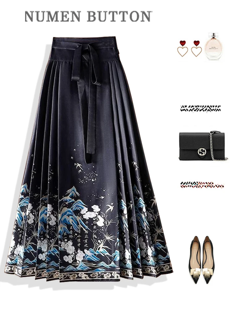 High Waist A-Line Midi Skirt Women's Black New Chinese Style Hanfu High Waist Half-length Skirts Fashionable Casual Skirts
High Waist A-Line Midi Skirt Women's Black New Chinese Style Hanfu High Waist Half-length Skirts Fashionable Casual Skirts
