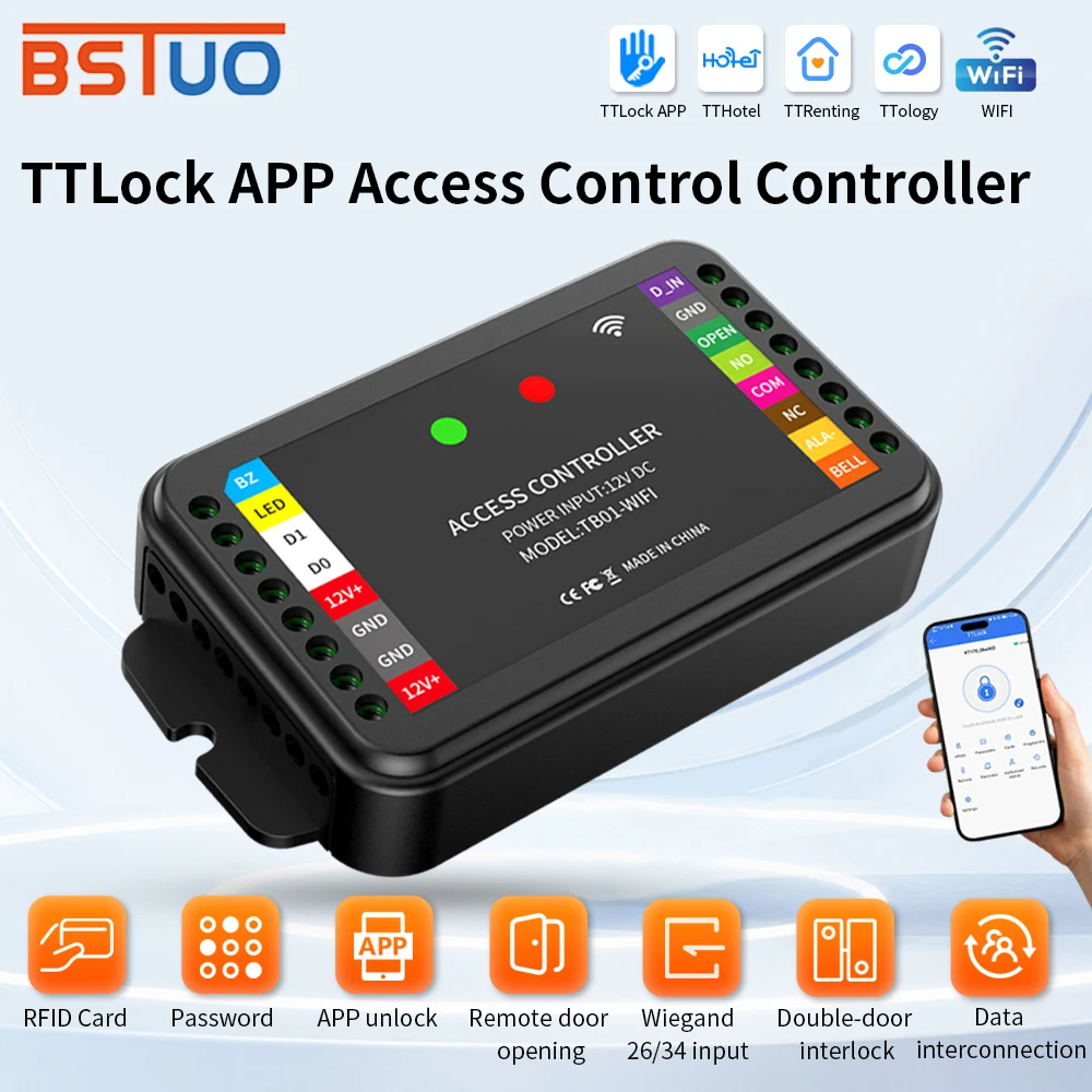 DC12-24V Dual Frequency Access Control Controller Smart TTLOCK APP Remote Unlock 2-Door Interlock WG 26/34 Input Relay Output
DC12-24V Dual Frequency Access Control Controller Smart TTLOCK APP Remote Unlock 2-Door Interlock WG 26/34 Input Relay Output