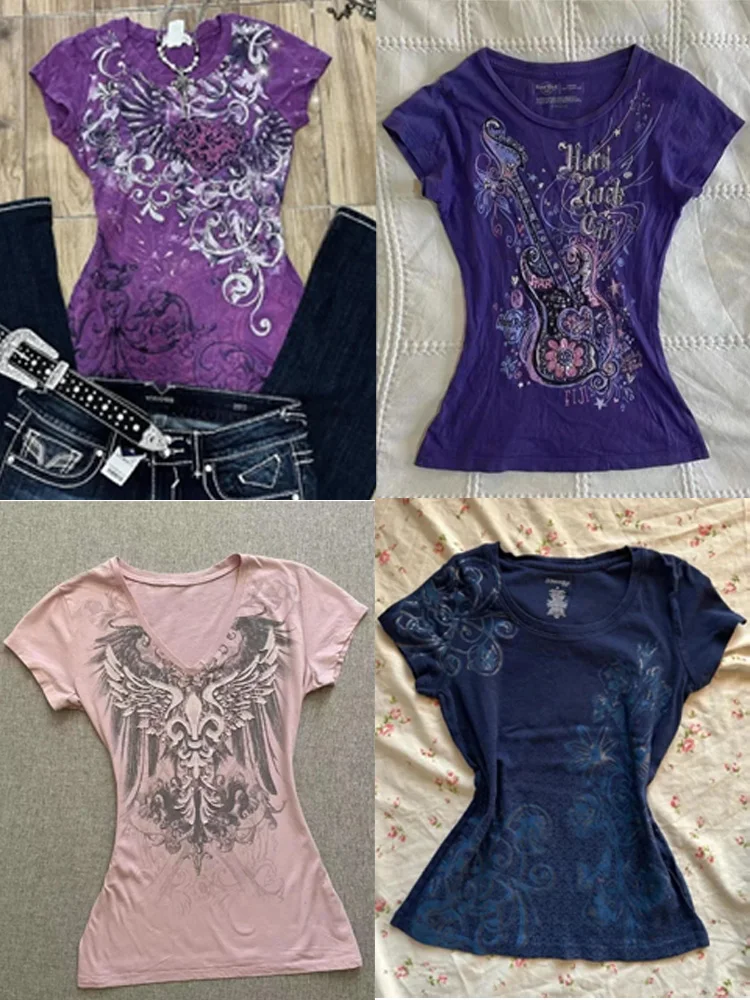 Новая летняя винтажная футболка с фиолетовым принтом для женщин, в стиле Y2K, американский ретро-стиль, облегающие топы, повседневная мода в стиле Харадзюку и гранж
Новая летняя винтажная футболка с фиолетовым принтом для женщин, в стиле Y2K, американский ретро-стиль, облегающие топы, повседневная мода в стиле Харадзюку и гранж