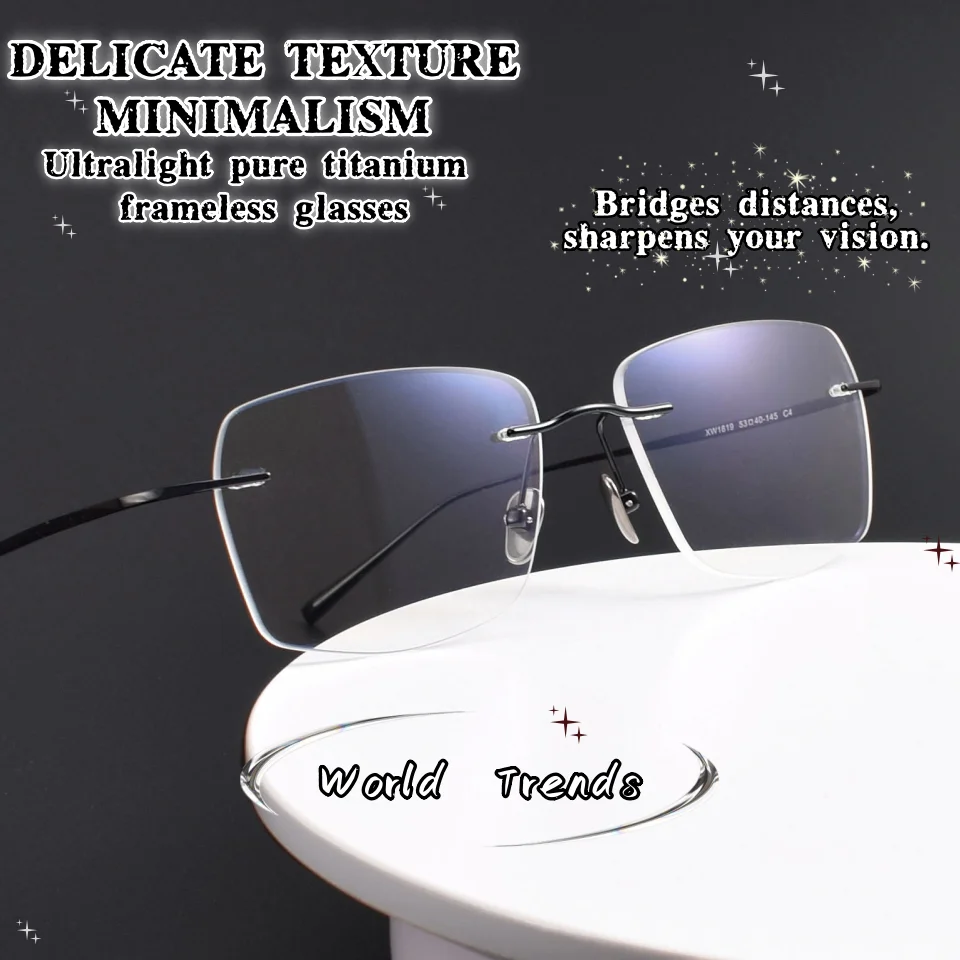 Модные ультралегкие безрамочные очки Frontier из чистого титана, повседневные деловые очки с защитой от синего света, очки по рецепту для мужчин и женщин
Модные ультралегкие безрамочные очки Frontier из чистого титана, повседневные деловые очки с защитой от синего света, очки по рецепту для мужчин и женщин
