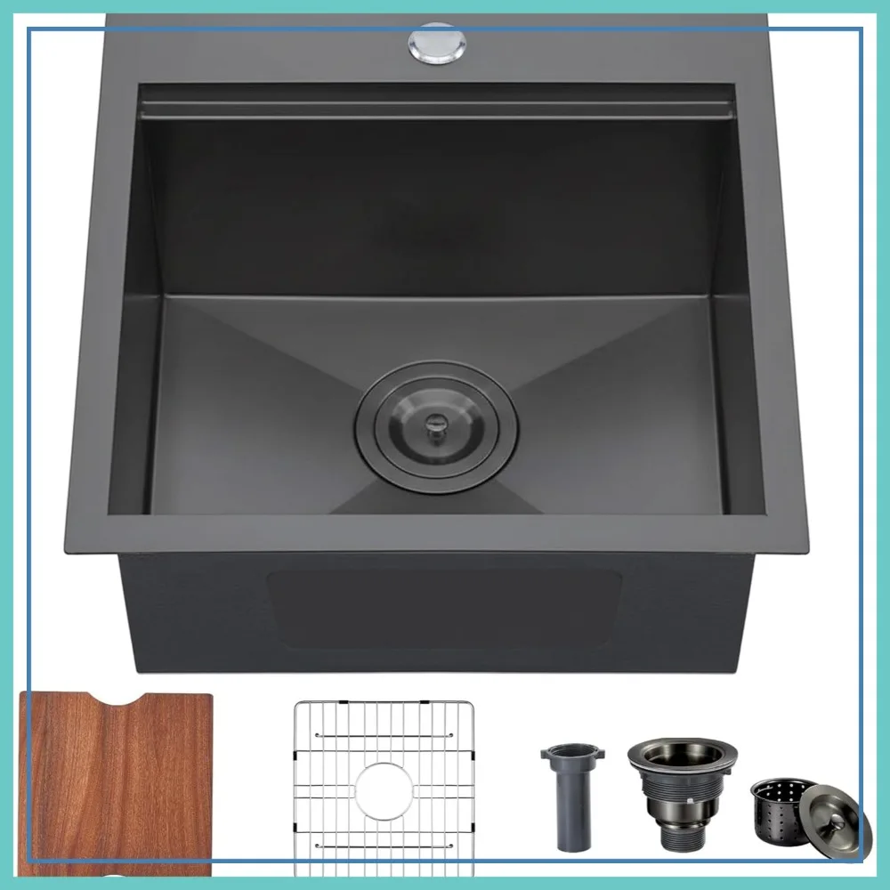 18" Drop-in Black Bar Workstation Sink, 18x18x9" Single Bowl Small Kitchen Camper Sink, 304 Stainless Steel Topmount Outdoor Wet Bar Prep Sink
18" Drop-in Black Bar Workstation Sink, 18x18x9" Single Bowl Small Kitchen Camper Sink, 304 Stainless Steel Topmount Outdoor Wet Bar Prep Sink