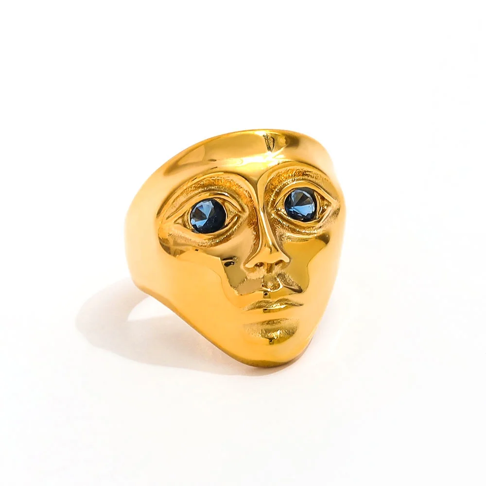 Joolim Jewelry Wholesale High End PVD Waterproof Fashion Vivid Mask Face Blue Zirconia Eye Stainless Steel Ring Trend For Women
Joolim Jewelry Wholesale High End PVD Waterproof Fashion Vivid Mask Face Blue Zirconia Eye Stainless Steel Ring Trend For Women