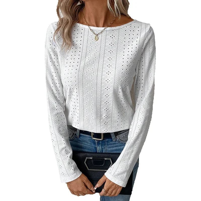 Casual Lace Patchwork Eyelet Long Sleeved T-Shirt For Women's 2023 Autumn New Round Neck Wide Truffle Back Pullover
Casual Lace Patchwork Eyelet Long Sleeved T-Shirt For Women's 2023 Autumn New Round Neck Wide Truffle Back Pullover