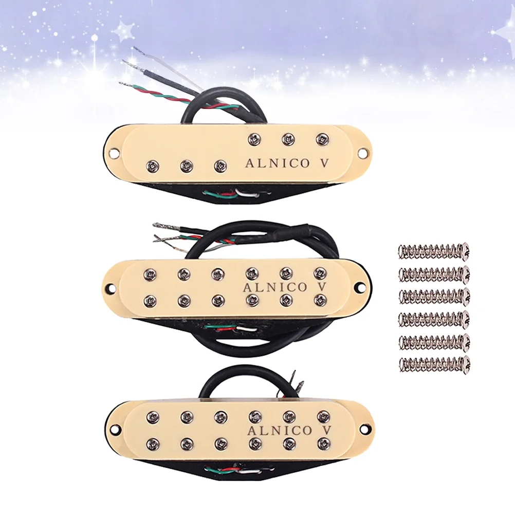 Alnico V Single Coil Pickups Стандартный набор звукоснимателей из нержавеющей стали для шеи/среднего/моста для замены деталей электрогитары ST (кремово-желтого цвета)
Alnico V Single Coil Pickups Стандартный набор звукоснимателей из нержавеющей стали для шеи/среднего/моста для замены деталей электрогитары ST (кремово-желтого цвета)