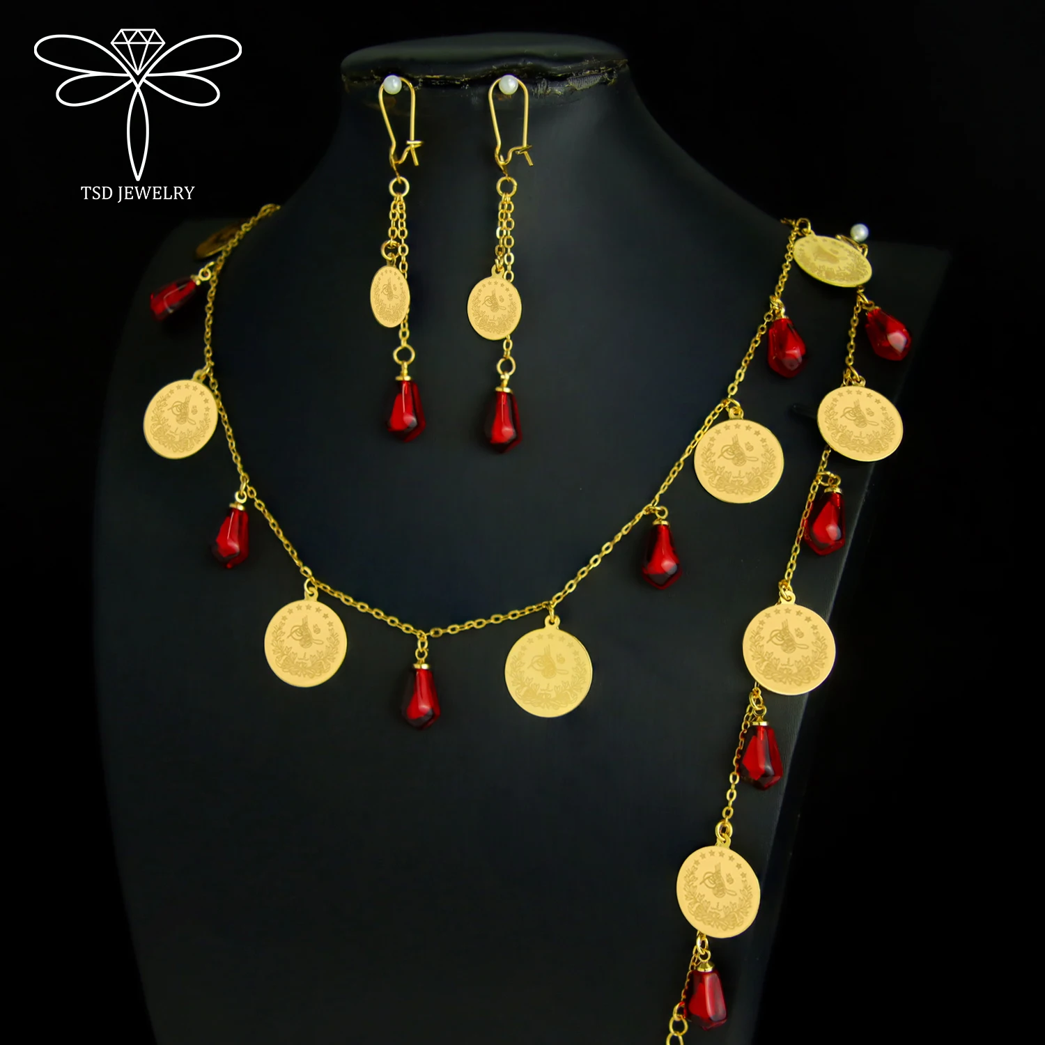 Dubai Tassel Bohemian Jewelry Set 21k Gold Plated Turkish Coins Necklace Bracelet Earrings Ring Saudi Arabia Wedding Jewelrys
Dubai Tassel Bohemian Jewelry Set 21k Gold Plated Turkish Coins Necklace Bracelet Earrings Ring Saudi Arabia Wedding Jewelrys