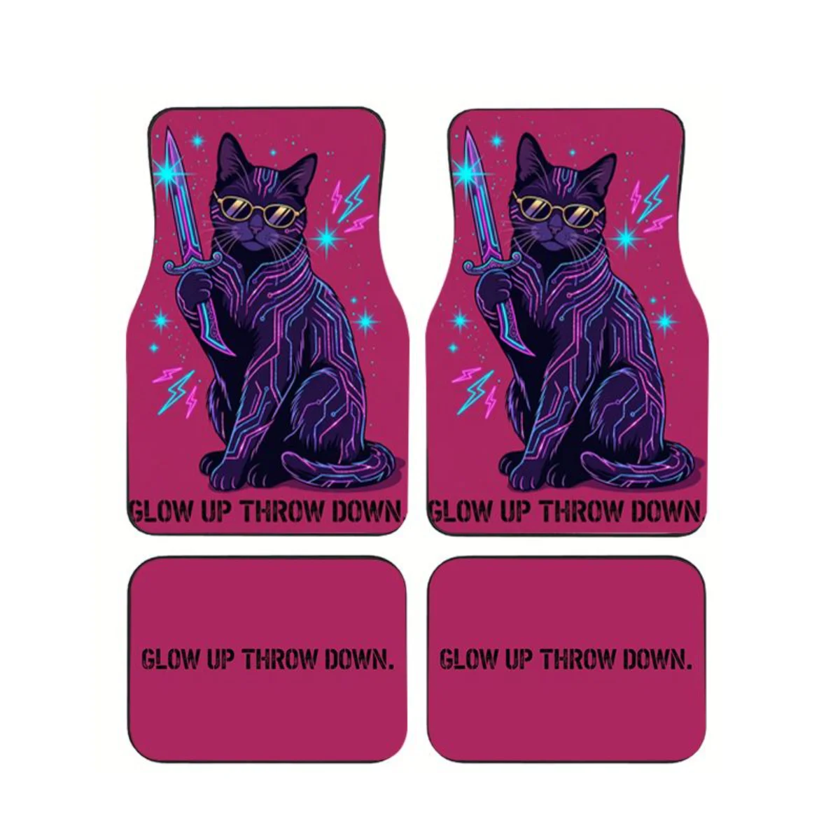 4Pcs "Glow Up Throw Down" Cyberpunk Cat Car Floor Mats Neon Style Cat With Sword Anti-Slip Floor Liners Interior Accessories
4Pcs "Glow Up Throw Down" Cyberpunk Cat Car Floor Mats Neon Style Cat With Sword Anti-Slip Floor Liners Interior Accessories