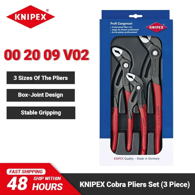 KNIPEX Cobra Pliers Set 3 Piece Self-locking Pinch Guard High-Tech Water Pump Plier Package Tools Alicates 002009 V02
KNIPEX Cobra Pliers Set 3 Piece Self-locking Pinch Guard High-Tech Water Pump Plier Package Tools Alicates 002009 V02