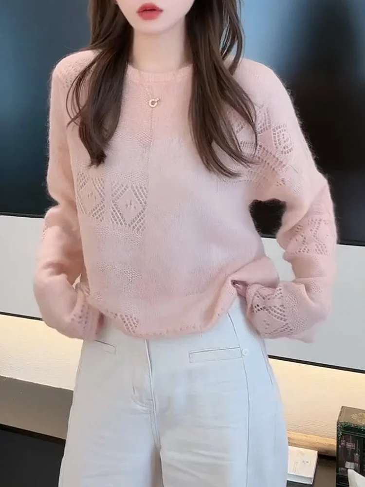 Korean Sle Pink Knitted Hollow out Cover up Top Women's Base Layer irt Large Size Versatile Anti Aging Autumn New Arrival
Korean Sle Pink Knitted Hollow out Cover up Top Women's Base Layer irt Large Size Versatile Anti Aging Autumn New Arrival