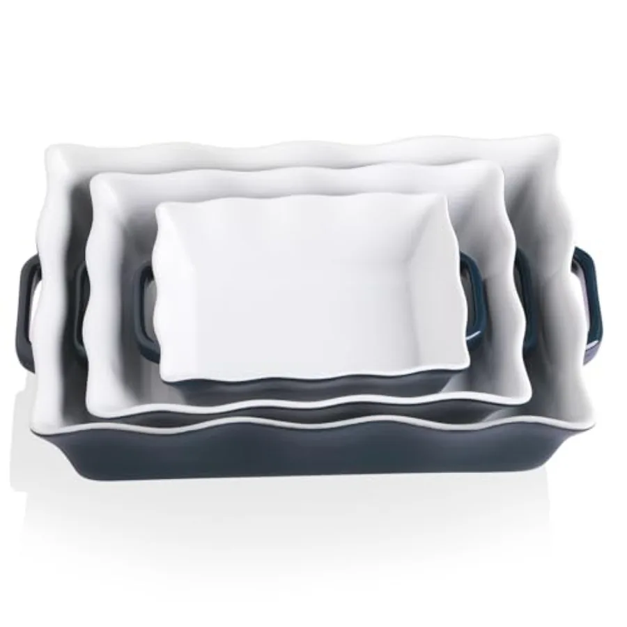 Casserole Dishes for Oven, Ceramic Bakeware Set of 3, Rectangular Baking dish with Handles, Wave Edge Lasagna Pan Deep for Cook
Casserole Dishes for Oven, Ceramic Bakeware Set of 3, Rectangular Baking dish with Handles, Wave Edge Lasagna Pan Deep for Cook