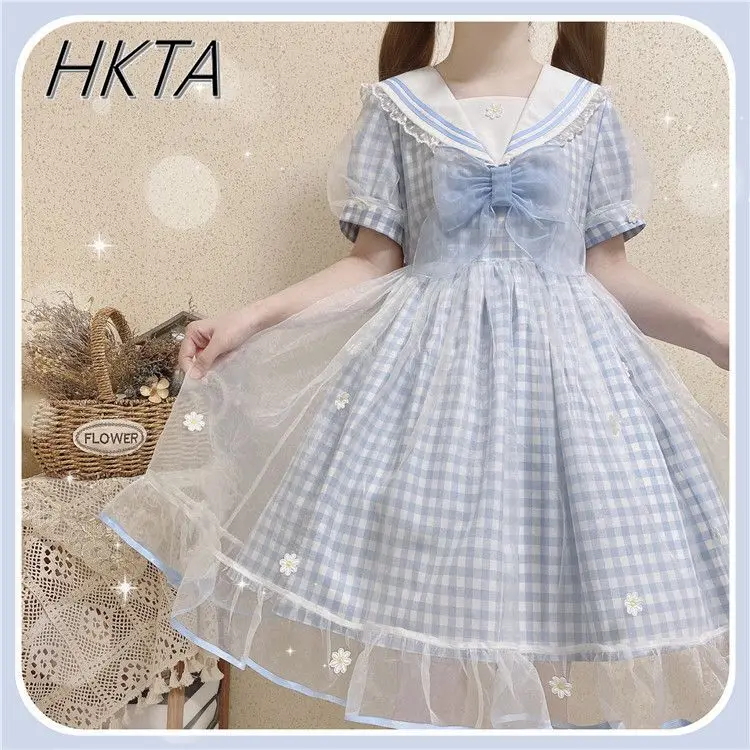 Lolita Girls Dress Women Summer Navy Collar Bubble Short Sleeves Sweet Bow Print Plaid Dress College Style Mesh Short Dresses
Lolita Girls Dress Women Summer Navy Collar Bubble Short Sleeves Sweet Bow Print Plaid Dress College Style Mesh Short Dresses