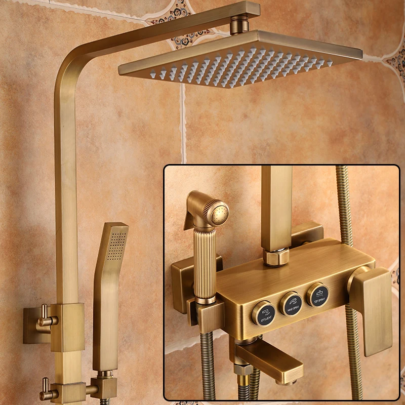 Antique shower set, all-copper faucet,retro bathroom shower,pressurized European constant temperature shower, square and simple.
Antique shower set, all-copper faucet,retro bathroom shower,pressurized European constant temperature shower, square and simple.