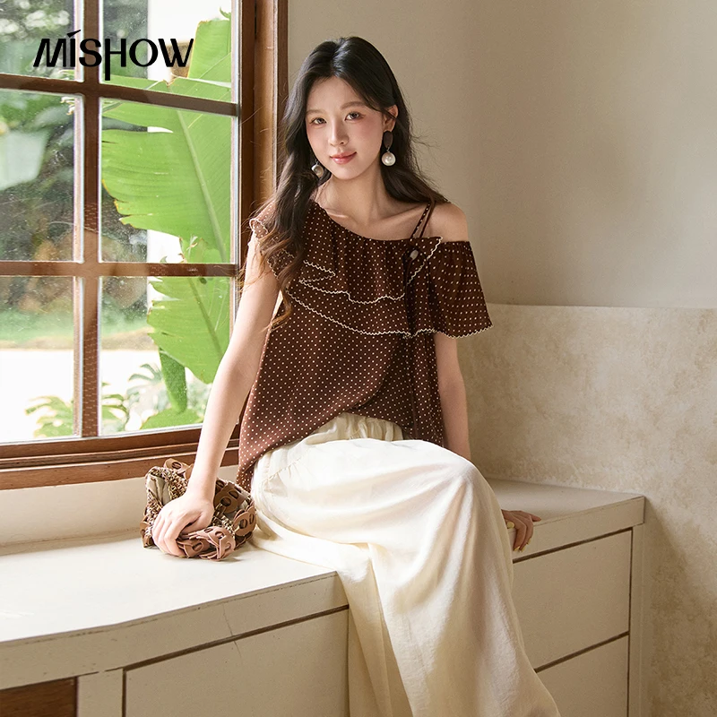 MISHOW Women's Vintage Chiffon 2pcs Set Summer Asymmetrical Off Shoulder Ruffle Polka Dot Top Wide Leg Long Pants Set MXF20T1701
MISHOW Women's Vintage Chiffon 2pcs Set Summer Asymmetrical Off Shoulder Ruffle Polka Dot Top Wide Leg Long Pants Set MXF20T1701