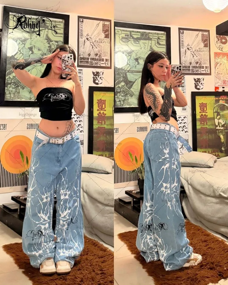 American Retro High Waist Wide-leg Blue Flared Pants Gothic Harajuku Y2K Jeans Women Hip-hop Trendy Streetwear Vintage Clothing 
American Retro High Waist Wide-leg Blue Flared Pants Gothic Harajuku Y2K Jeans Women Hip-hop Trendy Streetwear Vintage Clothing
