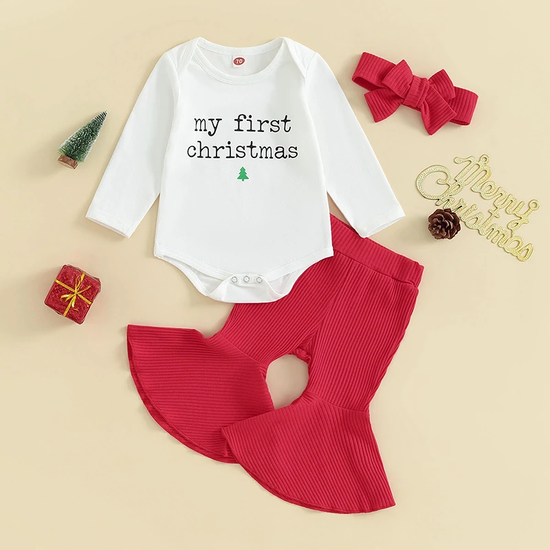Baby Girls 3 Piece Outfits Newborn Christmas Letter Print Romper and Flared Ribbed Pants Headband Set Infant Suits
Baby Girls 3 Piece Outfits Newborn Christmas Letter Print Romper and Flared Ribbed Pants Headband Set Infant Suits