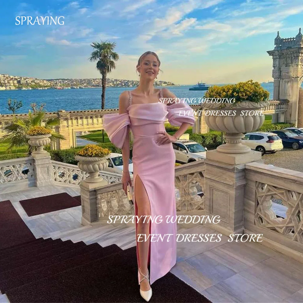 SPRAYING Elegant Satin Pink Long Evening Dress Spaghetti Strap High Slit Prom Dress Strapless Floor-Length Formal Party Dresses
SPRAYING Elegant Satin Pink Long Evening Dress Spaghetti Strap High Slit Prom Dress Strapless Floor-Length Formal Party Dresses