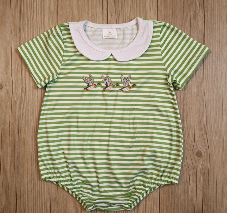 Wholesale Infant Boys Newborn Ducks Clothes Toddler Baby Boy Short Sleeve Green Stripes Romper Kids Children Embroidery Jumpsuit
Wholesale Infant Boys Newborn Ducks Clothes Toddler Baby Boy Short Sleeve Green Stripes Romper Kids Children Embroidery Jumpsuit