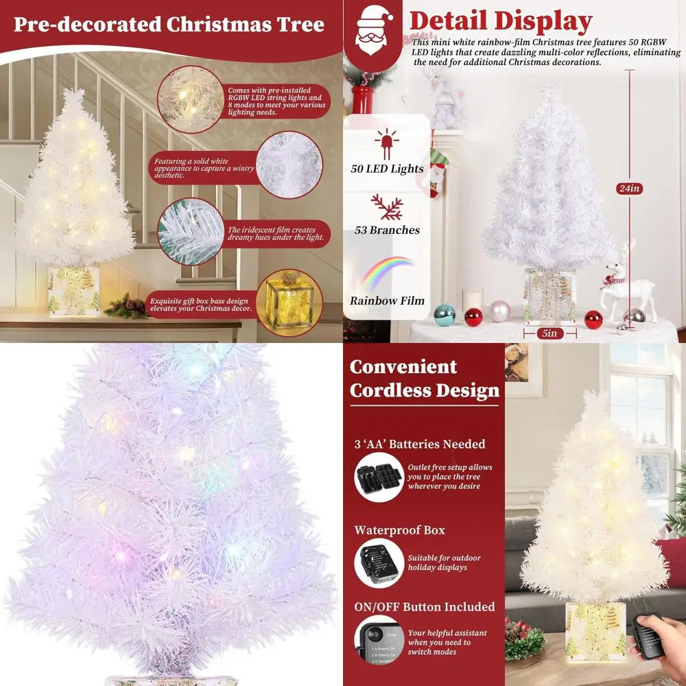 Белая мини-рождественская елка высотой 2 фута с батарейным питанием и 50 многоцветными светодиодами, золотая основа для украшения столешницы
Белая мини-рождественская елка высотой 2 фута с батарейным питанием и 50 многоцветными светодиодами, золотая основа для украшения столешницы