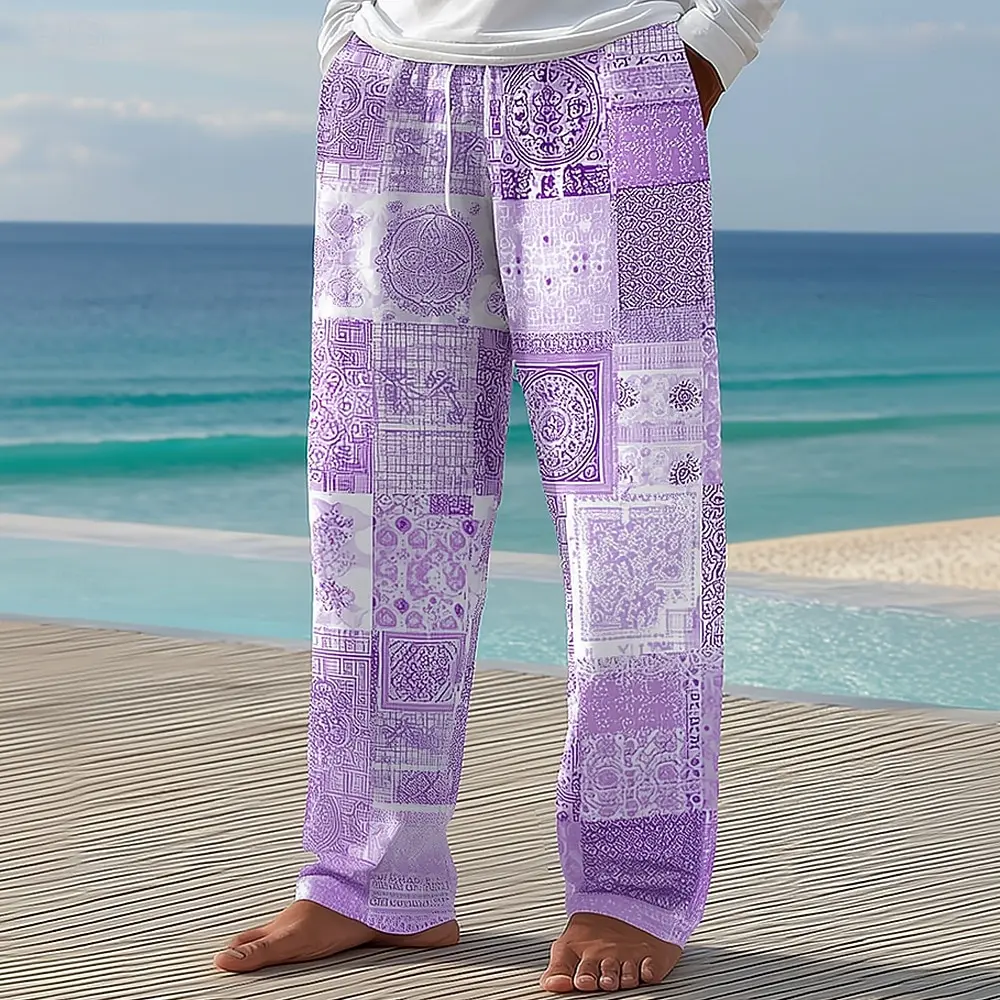Men's Print Casual Pants, Spring Summer Vacation Loose Straight Trousers, Drawstring Loungewear
Men's Print Casual Pants, Spring Summer Vacation Loose Straight Trousers, Drawstring Loungewear