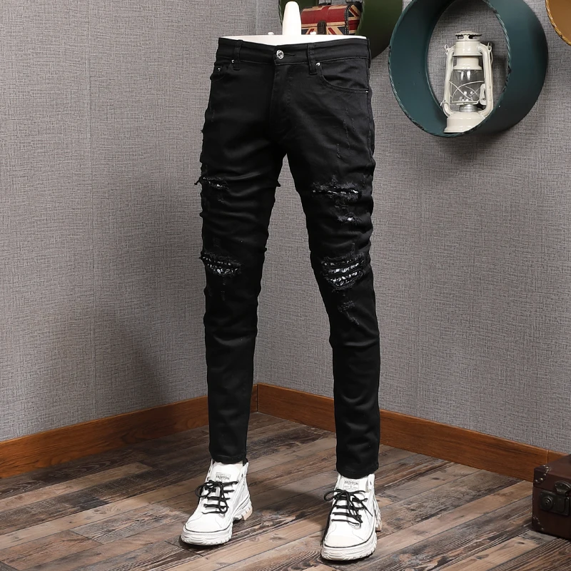 Fashion Streetwear Men Jeans High Quality Black Elastic Slim Fit Ripped Jeans Men Patchwork Designer Hip Hop Denim Punk Pants
Fashion Streetwear Men Jeans High Quality Black Elastic Slim Fit Ripped Jeans Men Patchwork Designer Hip Hop Denim Punk Pants