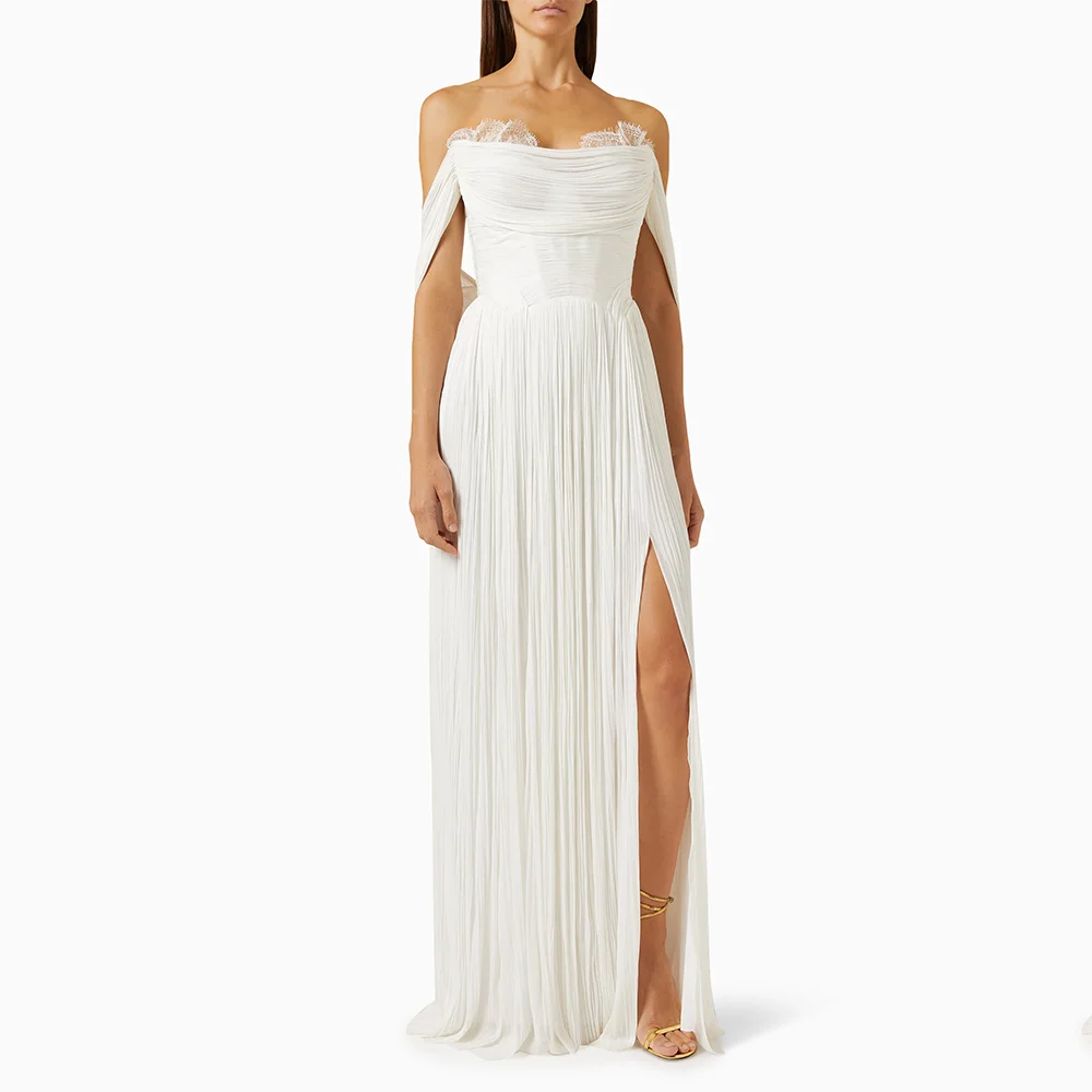 White Simple Prom Dress Chiffon Floor Length Dress Off The Shoulder Pleat Straight Elegant Party Dress for Women Customized
White Simple Prom Dress Chiffon Floor Length Dress Off The Shoulder Pleat Straight Elegant Party Dress for Women Customized