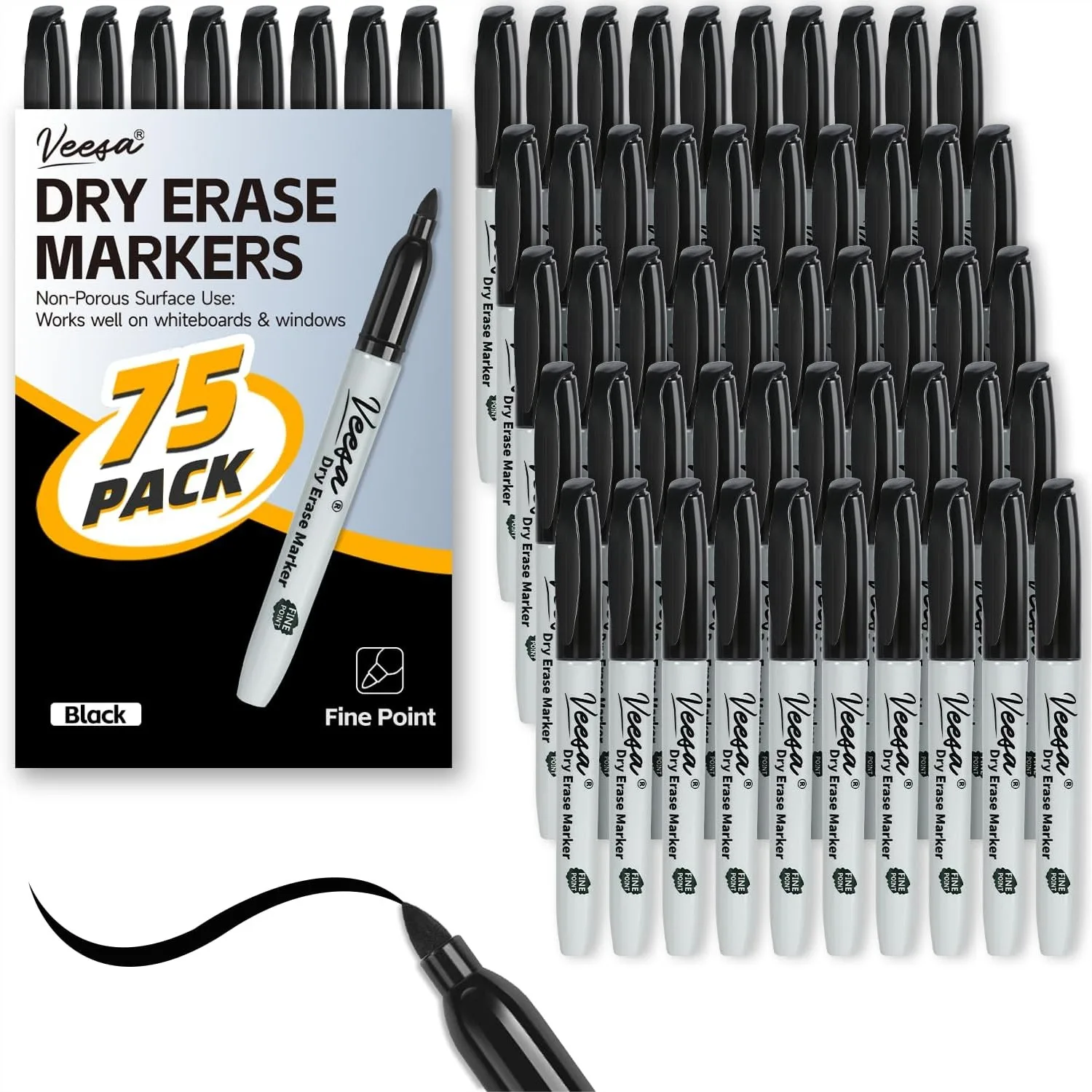 Dry Erase Markers Fine Tip, Low-Odor Black Whiteboard Markers for Classroom, Office & Home, Erases Easily, 75 Count – Teacher
Dry Erase Markers Fine Tip, Low-Odor Black Whiteboard Markers for Classroom, Office & Home, Erases Easily, 75 Count – Teacher
